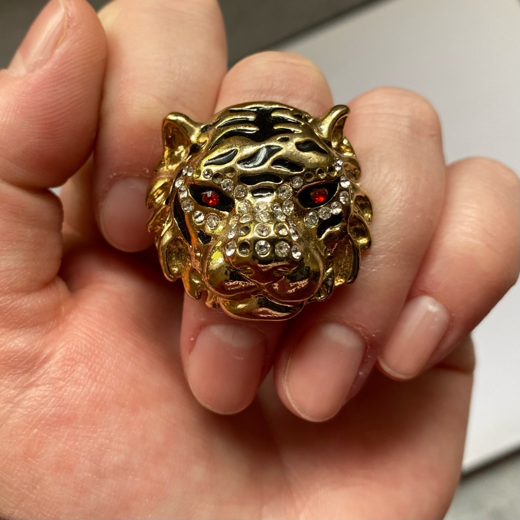 Gold Tiger Ring With Gems
